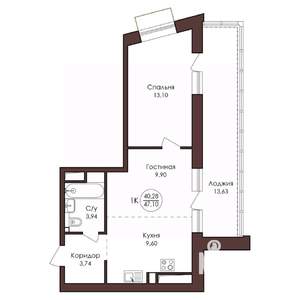 1-к квартира, вторичка, 47м2, 6/23 этаж