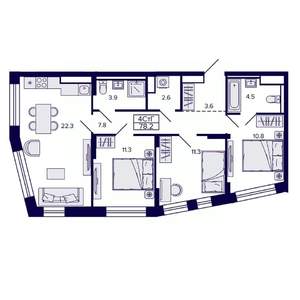 4-к квартира, строящийся дом, 78м2, 29/30 этаж