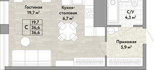 Студия квартира, вторичка, 37м2, 19/22 этаж