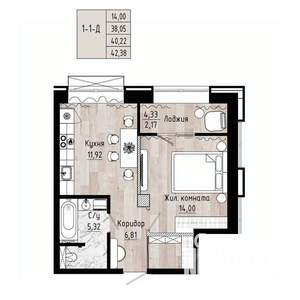 1-к квартира, вторичка, 40м2, 3/15 этаж