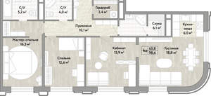 4-к квартира, вторичка, 99м2, 14/21 этаж