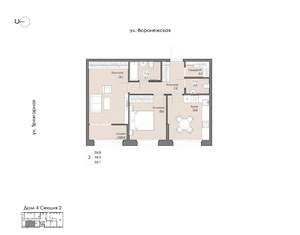 2-к квартира, вторичка, 56м2, 1/9 этаж
