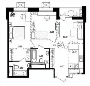 3-к квартира, строящийся дом, 66м2, 9/17 этаж