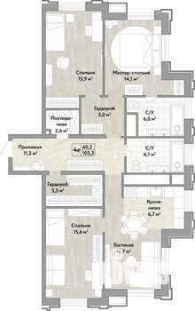 4-к квартира, вторичка, 103м2, 3/21 этаж