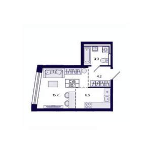 Студия квартира, строящийся дом, 30м2, 26/30 этаж