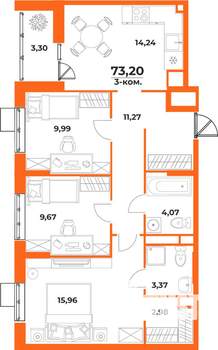 3-к квартира, вторичка, 73м2, 7/10 этаж