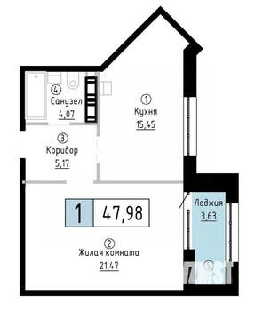 1-к квартира, вторичка, 48м2, 20/20 этаж
