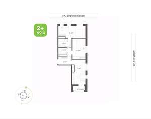 2-к квартира, вторичка, 69м2, 7/20 этаж
