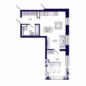 2-к квартира, строящийся дом, 43м2, 11/30 этаж