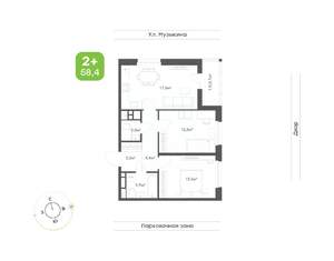 2-к квартира, вторичка, 58м2, 2/16 этаж