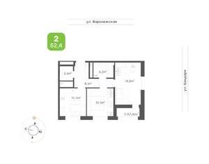 2-к квартира, вторичка, 52м2, 11/16 этаж