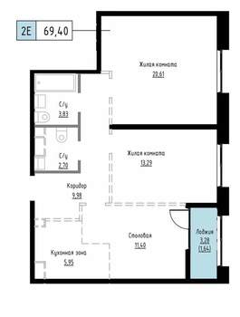 2-к квартира, вторичка, 69м2, 8/17 этаж
