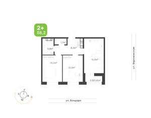 2-к квартира, вторичка, 58м2, 7/9 этаж