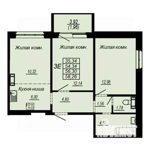 3-к квартира, строящийся дом, 56м2, 5/10 этаж