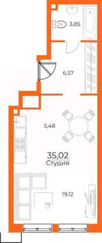 Студия квартира, вторичка, 35м2, 7/10 этаж