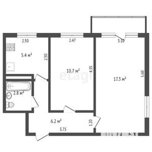 2-к квартира, вторичка, 43м2, 5/5 этаж