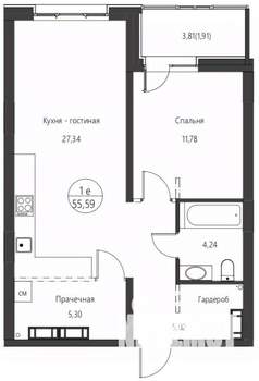 1-к квартира, вторичка, 56м2, 14/24 этаж