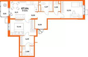 3-к квартира, вторичка, 68м2, 3/10 этаж