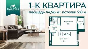 1-к квартира, вторичка, 45м2, 19/20 этаж