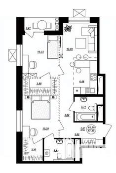 3-к квартира, строящийся дом, 67м2, 11/17 этаж