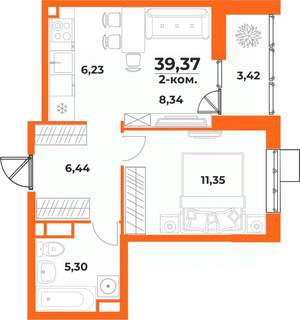 2-к квартира, вторичка, 39м2, 9/10 этаж