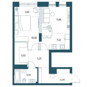 1-к квартира, вторичка, 53м2, 7/17 этаж