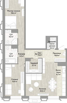 3-к квартира, вторичка, 95м2, 6/21 этаж