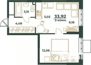 2-к квартира, вторичка, 34м2, 22/24 этаж