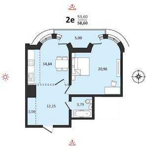 2-к квартира, строящийся дом, 59м2, 19/25 этаж