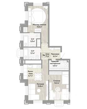 3-к квартира, строящийся дом, 72м2, 2/21 этаж