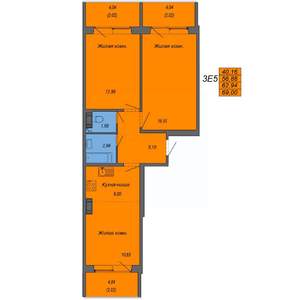 3-к квартира, вторичка, 69м2, 8/10 этаж