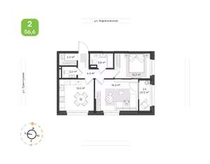 2-к квартира, вторичка, 57м2, 9/20 этаж