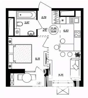 2-к квартира, строящийся дом, 33м2, 6/17 этаж