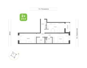 2-к квартира, вторичка, 69м2, 9/9 этаж