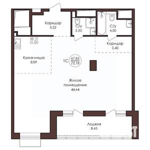 1-к квартира, вторичка, 72м2, 21/23 этаж