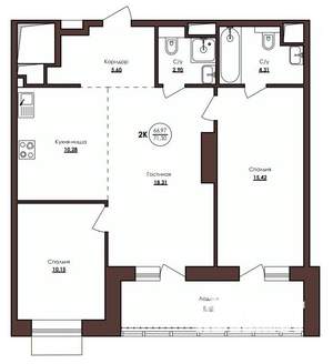 2-к квартира, строящийся дом, 71м2, 15/23 этаж