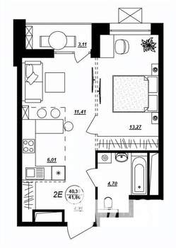 2-к квартира, строящийся дом, 42м2, 13/17 этаж