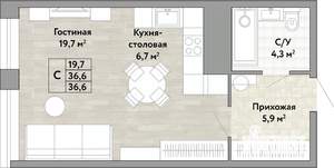 Студия квартира, вторичка, 37м2, 16/22 этаж