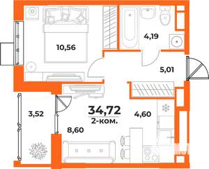 2-к квартира, вторичка, 35м2, 7/10 этаж