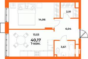 1-к квартира, вторичка, 40м2, 2/10 этаж