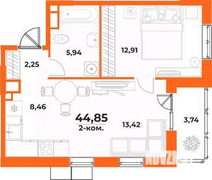 2-к квартира, вторичка, 45м2, 2/10 этаж