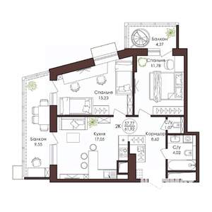 2-к квартира, вторичка, 62м2, 13/23 этаж