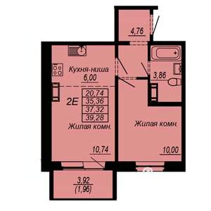 2-к квартира, строящийся дом, 37м2, 9/10 этаж