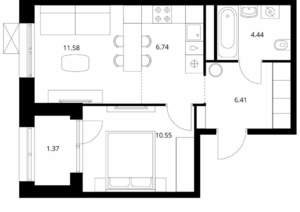 1-к квартира, вторичка, 41м2, 6/10 этаж