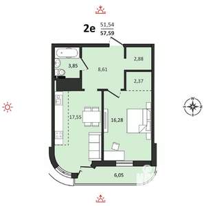 2-к квартира, вторичка, 58м2, 13/25 этаж