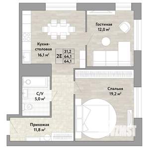 2-к квартира, строящийся дом, 64м2, 16/22 этаж