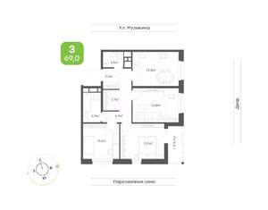 3-к квартира, вторичка, 69м2, 16/16 этаж