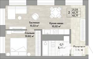 2-к квартира, вторичка, 46м2, 8/22 этаж