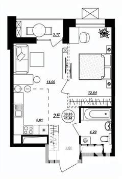 2-к квартира, строящийся дом, 41м2, 8/17 этаж