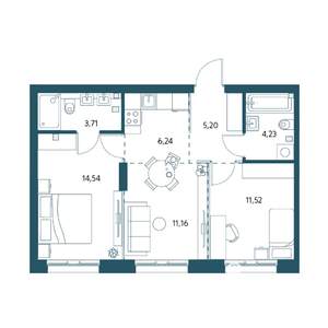 2-к квартира, вторичка, 58м2, 2/25 этаж